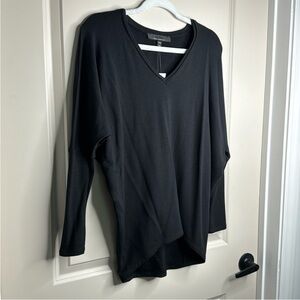 White House Black Market Black Long Sleeve V-Neck Tunic top